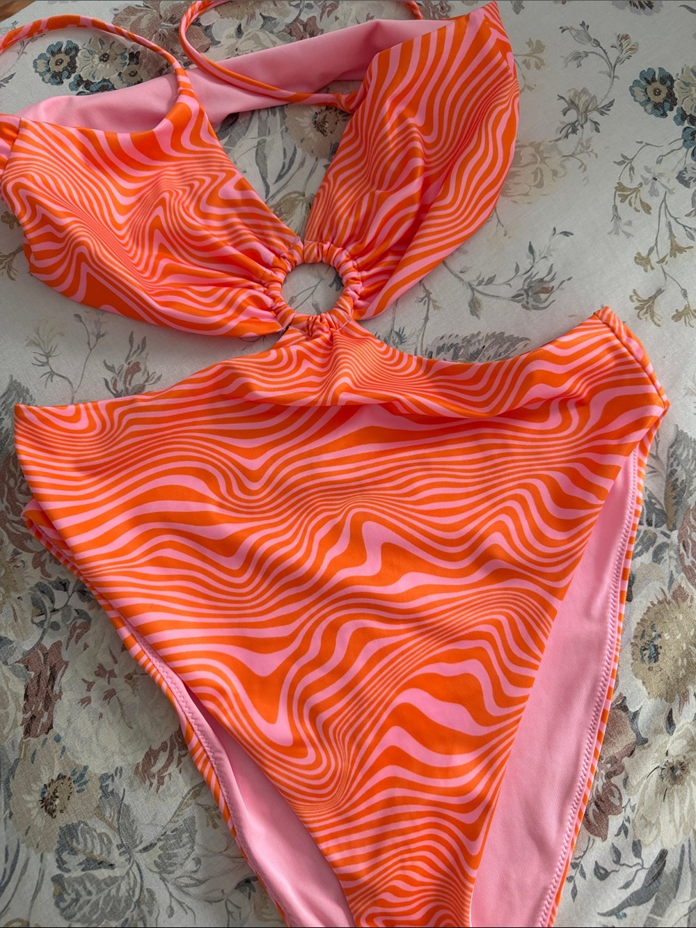 H&M Pink and Orange Swirl Cutout One-Piece